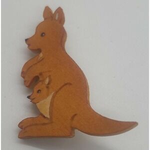 Vintage small wood KANGAROO brooch lapel pin